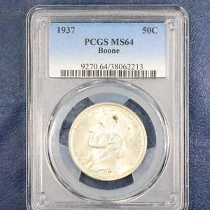 Medio dólar conmemorativo del bicentenario Daniel Boone 1937 50c - graduación profesional MS 64 - Imagen 1 de 6