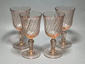 Set 4 Vintage Luminarc France Optic Swirl Rosaline Pink Wine Glasses - Picture 1 of 3