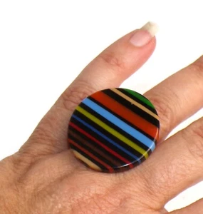 Sobral Patchwork Retalhos Vibrant Night Stripe Artist Made Ring Size 8.25 - Picture 1 of 5