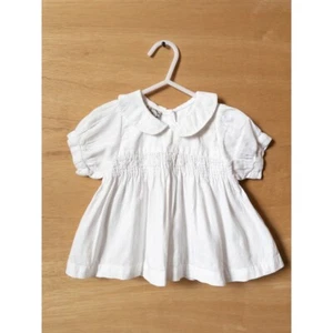 Vintage H&M White Dress Peter Pan Collar Smocked Bodice Size 74 - Picture 1 of 4