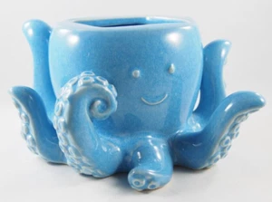 (1) Bath & Body Works Blue Ceramic Smile Happy Octopus Soap Dispenser Holder New - Picture 1 of 12