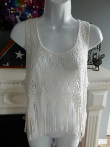 Intimate Free People bauchfreies Tanktop elfenbeinfarben Blumen Häkel bestickt Fransen SP  - Bild 1 von 5