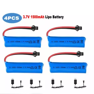 4Pcs 3.7V 1500mAh RC NiCd SM 2Pin Plug Rechargeable Battery+USB Charger Cable - Picture 1 of 8