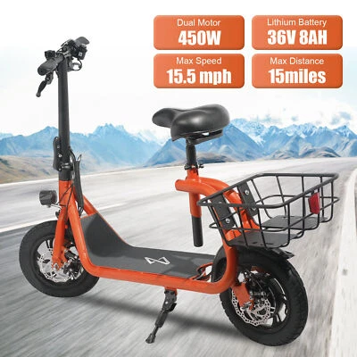 Scooter eléctrico 450W con cesta de asiento bicicleta eléctrica para adultos ciclomotor eléctrico deportivo cercanías Foto 1 de 4