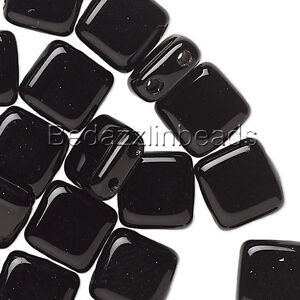 Lot of 10 Czech Glass 6mm Flat Square Tile Loose Beads With 2 Double Twin Holes