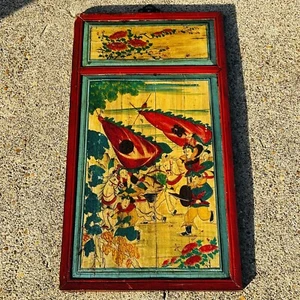 Antiguo panel de madera chino provincial pintado a mano escena de “guerra” - Imagen 1 de 10