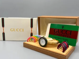[N MINT W/Paper] Gucci Change Bezel 12 Colors Gold Watch 6.5 inch Auth - Picture 1 of 21