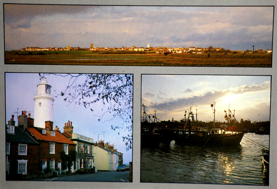 Postcard Southwold Seaside Town Harbour Lighthouse Suffolk Beach Huts Pier Sea - Image 1 of 4