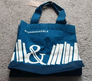 Barnes & Noble Premium Bio-Baumwolle Tragetasche blau Handarbeit in Indien 14"x13,5" - Bild 1 von 6