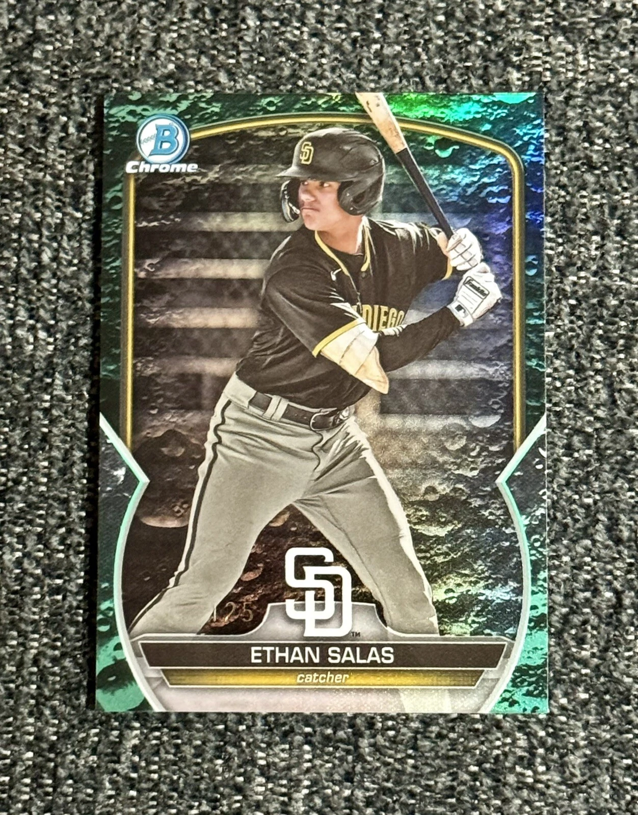 ETHAN SALAS 2023 Bowman Draft Chrome Aqua Lunar Crater RC /125 #BDC-1 Padres