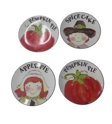 Set Of 4 Rosanna Gobble Gobble Small Ceramic Dessert Plates Pie Designs - Image 1 of 4
