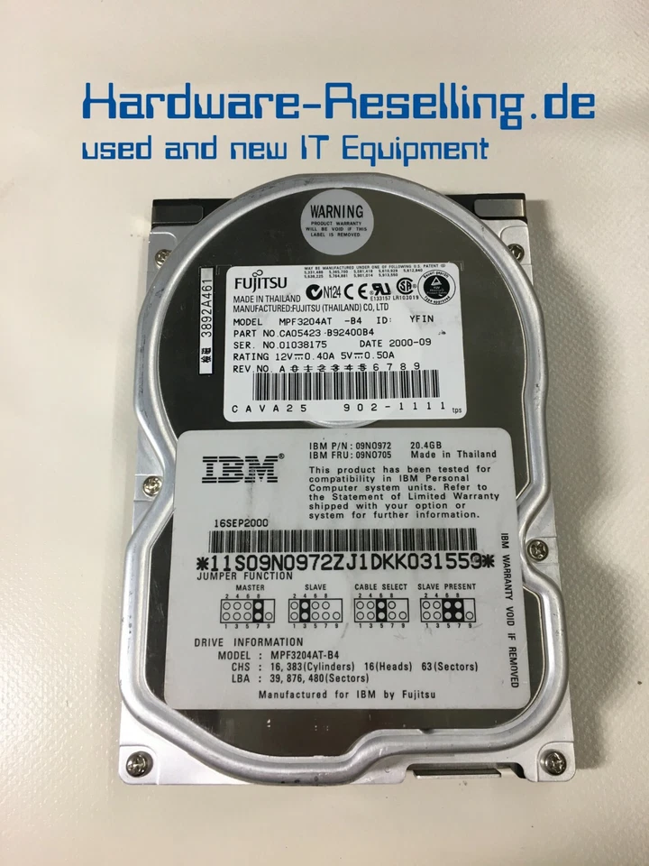 Fujitsu MPF3204AT CA05423-B92400B4 IBM 09NO972 20,4GB 3,5 IDE 5400RPM 512KB - Bild 1 von 1
