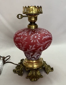 Vintage Fenton Cranberry Satin Glass Daisy & Fern Parlor Lamp Base - Picture 1 of 4