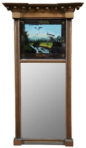 Antique Federal Giltwood Trumeau Pier Mirror Eglomise Reverse Painted Regency - Picture 1 of 12