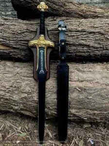 Conan The Barbarian Atlantean Sword gold powder coating engraved Battle Ready Bf - Picture 1 of 5
