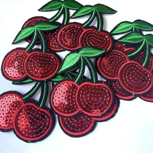 10Pcs Cherry Sequin Patch Beaded Applique Embroidered Iron On Clothing Patches - Picture 1 of 8
