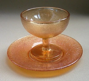 Vintage Jeannette Crackle Marigold Carnival Glass Sherbet & 6” Underplate - Picture 1 of 1