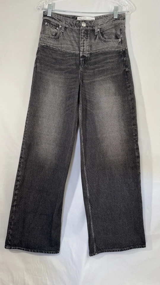 rag & bone Miramar Sofia Pants Size 28 Knit Denim Wide Leg Black Sweatpant Jeans - Image 1 of 4