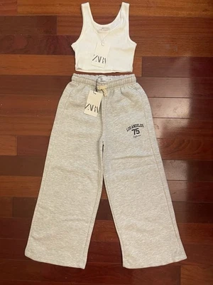 Zara Kids Set -LA 75’ Wide Legged Sweat Pants - & White Tank - Both Size 7 - NWT - Image 1 of 4