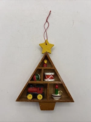 Vtg Xmas Tree Toy Shelf Dollhouse Miniature Wreath Train Drum Candle Bird Ball - Image 1 of 4