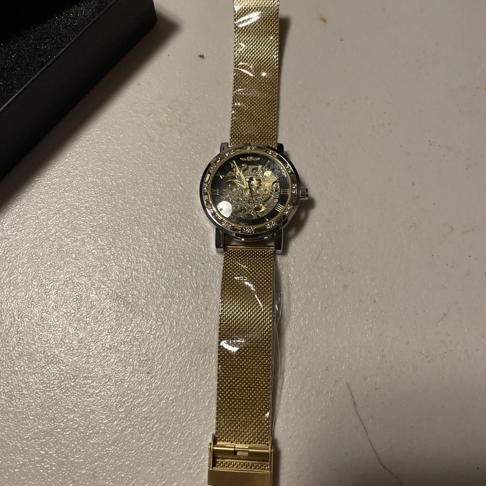 Reloj mecánico vintage de diamantes de imitación para hombre, acento tono dorado Foto 1 de 1