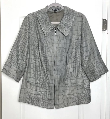 Tribal Studio Faux Suede 🐊 Leather Size 1X Gray 3/4 Sleeves Full Zip Pockets - Image 1 of 4