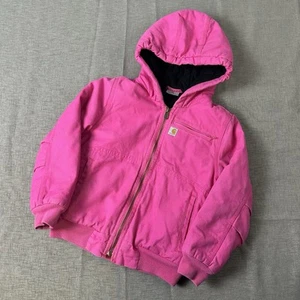 Carhartt Jacket Youth Small Pink Full Zip Canvas Sherpa Lined Hooded Girls - Picture 1 of 7