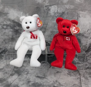 Ty Lot Of 2 Beanie Baby Canada Plush Stuffed Maple 1997 & Pierre 2001 MWMT - Picture 1 of 24