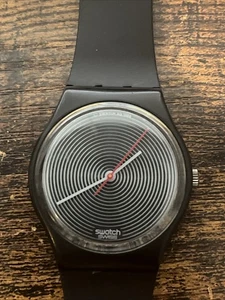 Vintage 1986 Swatch Uhr Soto GB109 schwarz grau konzentrische Kreise Sammlerstück - Bild 1 von 10