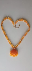 Collana pietre preziose quarzo citrino giallo gioiello pendente rosa in ambra - Foto 1 di 11