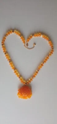 Collana pietre preziose quarzo citrino giallo gioiello pendente rosa in ambra - Immagine 1 di 4