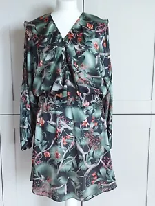 Johanna Ortiz H&M Dress Green Floral Leaf Print Ruffle Size Medium - Picture 1 of 11