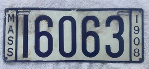 Original 1908 Porzellan Massachusetts Nummernschild Siehe meine anderen Teller - Bild 1 von 2