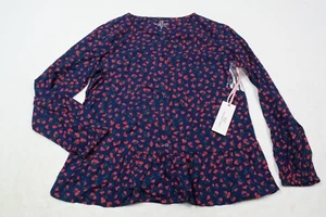 Vineyard Vines Peplum Top Girls XL Blue Hollyberry Print Woven Long Sleeve - Picture 1 of 7