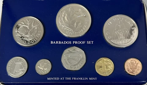 1976 Barbados Silver 8 Piece Proof Set Franklin Mint w/BOX & COA Cover
