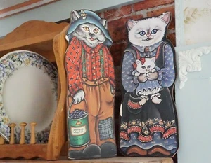Mr Mrs Country Cats Wood Cut Outs, Roxanne Olsen, Cat Decor, Large Wood Cats - Picture 1 of 10