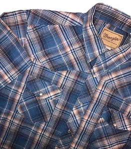 Camisa a Presión Wrangler Para Hombre Vintage Manga Corta Perla Azul Cuadros XL - Imagen 1 de 10