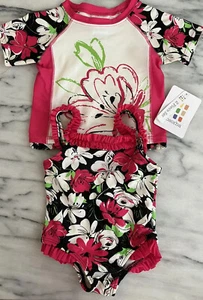 ABSORBA Baby Mädchen Einteiler Badeanzug Rash Guard 12M rosa weiß schwarz Blumen - Bild 1 von 8