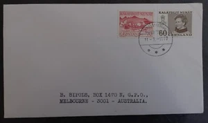 1977 Greenland Cover ties 2 stamps cd Narssarssuaq-Melbourne - Picture 1 of 2