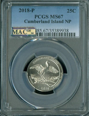 2018 P CUMBERLAND ISLAND  QUARTER PCGS  MS67 2ND FINEST GRADE & SPOTLESS . - Image 1 of 2