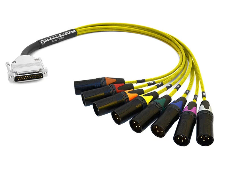 Premium DB25 to XLR-M | Mogami W2932 | 2 FT (Yellow w/ Multicolored Boots) - Image 1 of 1