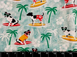 Tina Scrap 9"x21" Puppy Party Sunglasses Dog Surfboard Surf Cotton Fabric - Picture 1 of 1