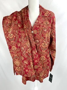 Lauren Ralph Lauren Women XL Paisley 2pc Pajama Set Long Sleeves Pants Button - Picture 1 of 11