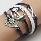 Fashion Leather Nautical Infinity Charm Bracelet Jewelry Silver Us Seller