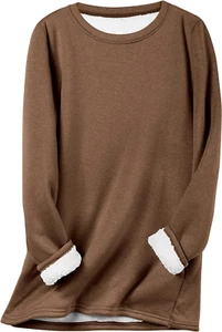 Women'S Winter Warm Sherpa Lined Fleece Crewneck Sweatshirt Pullover Loungewear - Picture 1 of 12