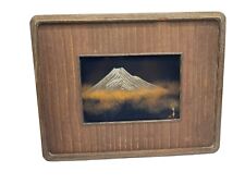 Antique Japan Japanese Metal Painting Art Signed Wood Frame Mountain Gold Silver
