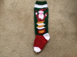 HAND KNIT CHRISTMAS STOCKING SANTA - Picture 1 of 3