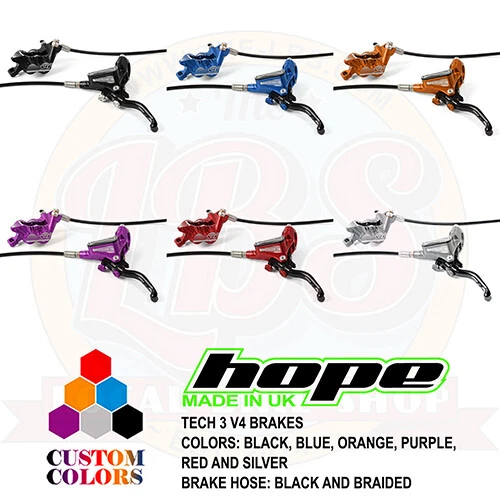 Hope Tech 3 V4 Downhill Brakes - Black / Braided Hose - All Colors - Brand New - Image 1 of 1