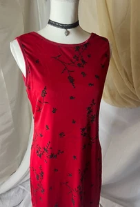 Vintage City Triangles Glitter Y2K Red+Black Floral Dress Stretchy - Picture 1 of 15