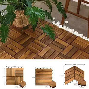 ProSpace 12x12'' Interlocking Flooring Decking Tiles Acacia Wood Striped 10 Pack - Picture 1 of 29